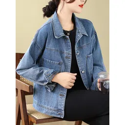StyleCast Women Spread Collar Long Sleeves Denim Jacket image 1
