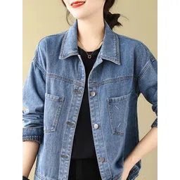StyleCast Women Spread Collar Long Sleeves Denim Jacket image 2