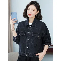 StyleCast Women Spread Collar Long Sleeves Solid Denim Jacket-picture-15