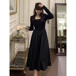 StyleCast Women Square Neck Long Sleeves Gathered or Pleated Maxi Dress-image-49