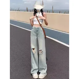 StyleCast Women Straight Fit High-Rise Mildly Distressed Light Fade Jeans-picture-35