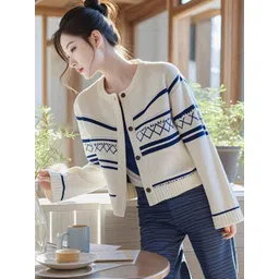 StyleCast Women Striped Round Neck Cardigan Sweater-picture-34