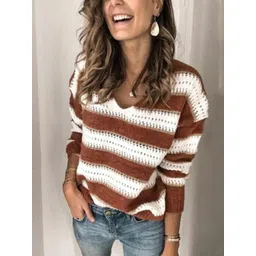 StyleCast Women Striped V-Neck Pullover Sweater-picture-24