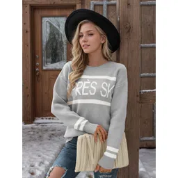 StyleCast Women Typography Printed Round Neck Long Sleeves Pullover Sweaters-picture-30