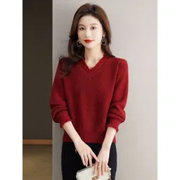 StyleCast Women V-Neck Cashmere Pullover Sweaters-picture-30