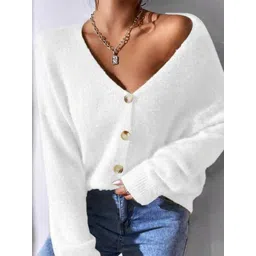 StyleCast Women V-Neck Long Sleeves Cable Knit Cardigan with Fuzzy Detail-picture-32
