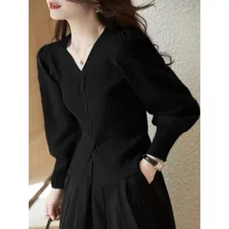 StyleCast Women V-Neck Ribbed Puff Sleeve Cardigan Sweaters-picture-36