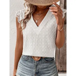 StyleCast Women V-Neck Self Design Schiffli Sleeveless Crop Top-picture-12