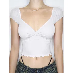 StyleCast Women V-Neck Slim Fit Puff Sleeve Crop Top-picture-27