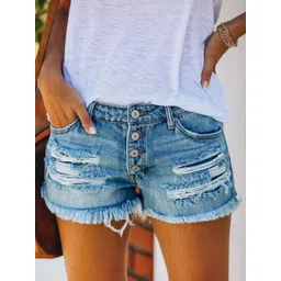 StyleCast Women Washed High-Rise Distressed Button-Fly Denim Shorts-picture-22