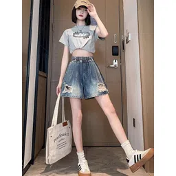 StyleCast Women Washed Loose Fit High-Rise Distressed Denim Shorts-picture-36