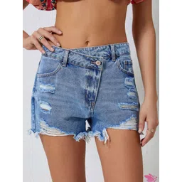 StyleCast Women Washed Skinny Fit Mid-Rise Cotton Distressed Hot Pants-picture-20