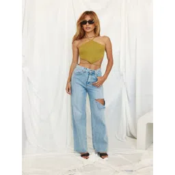 StyleCast Women Wide Leg High-Rise Highly Distressed Cotton Heavy Fade Jeans-picture-12