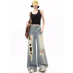 StyleCast Women Wide Leg High-Rise Highly Distressed Heavy Fade Acid Wash Jeans-picture-38