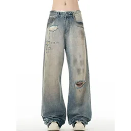 StyleCast Women Wide Leg High-Rise Mildly Distressed Light Fade Acid Wash Jeans-picture-37