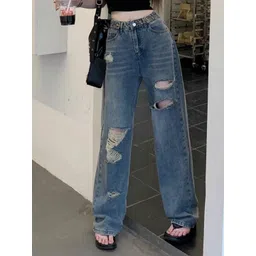 StyleCast Women Wide Leg High-Rise Mildly Distressed Light Fade Jeans-picture-33