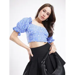 Stylecast X Hersheinbox Cute Chic Smocked Floral Print Puff Sleeve Crop Top-picture-10