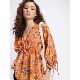 Stylecast X Hersheinbox Tie-Up Floral Printed Kimono Sleeve Styled Back A-Line Top-picture-27