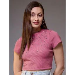 STYLECAST X KASSUALLY Women Round Neck Embellished Crop Top-picture-39