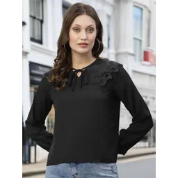 STYLECAST X KASSUALLY Women Tie-Up Neck Cuffed Sleeves Crop Top-picture-28