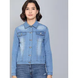 Stylecast X Kotty Spread Collar Cotton Denim Jacket-picture-11