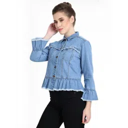 Stylecast X Kotty Spread Collar Cotton Denim Jacket-picture-20