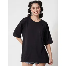 Stylecast X Kotty Women Drop-Shoulder Sleeves Raw Edge Cotton T-shirt-picture-16
