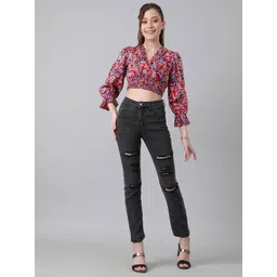 Stylecast X Kotty Women Floral Printed Puff Sleeve Blouson Crop Top-picture-31