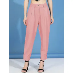 Stylecast X Kotty Women Solid Regular Fit Mid-Rise Pleated Cotton Button Pant Trousers-picture-12