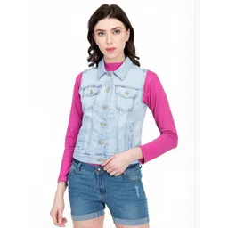 Stylecast X Kotty Women Spread Collar Solid Denim Jacket image 1