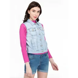Stylecast X Kotty Women Spread Collar Solid Denim Jacket image 2