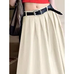 stylecast x revolte Beige Solid A-line Maxi Skirt image 2