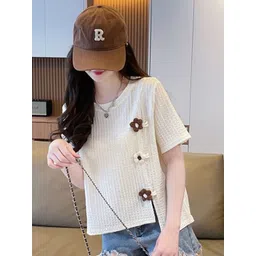 stylecast x revolte Beige and Brown Self Design Regular Fit T-shirt-picture-38