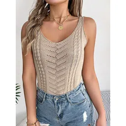 StyleCast x Revolte Beige Self Design Sleeveless Crochet Top-picture-31