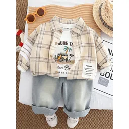 StyleCast x Revolte Boys Checked Shirt Collar Pure Cotton T-shirt and Shirt with Trousers-picture-29