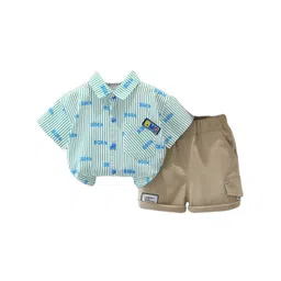 StyleCast x Revolte Boys Green Striped Spread Collar Shirt With Shorts-picture-28