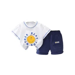 StyleCast x Revolte Boys White & Blue Printed T-shirt with Shorts-picture-37