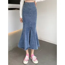 StyleCast x Revolte Denim Front-Slit Trumpet Midi Skirt-picture-16