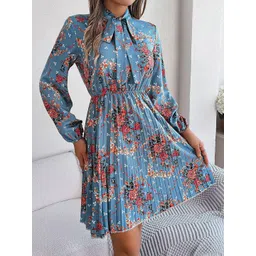 StyleCast x Revolte Floral Print Tie-Up Neck  Fit & Flare Midi Dress-picture-10