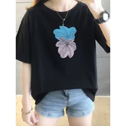 StyleCast x Revolte Floral Printed Drop Shoulder Sleeves Cotton Oversized Longline T-shirt-picture-12