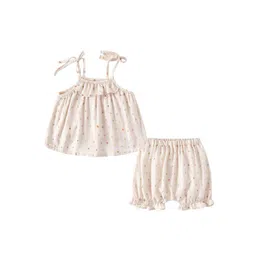 StyleCast x Revolte Girls Beige Printed Shoulder Straps Pure Cotton Top with Shorts-picture-37