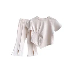 StyleCast x Revolte Girls Beige Round Neck Pure Cotton Pleated Top With Trousers-picture-33
