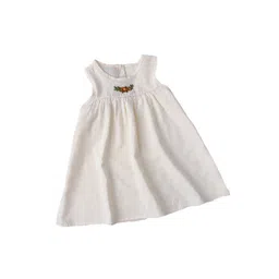 StyleCast x Revolte Girls Beige Self Design Embroidered Cotton A-Line Dress-picture-15