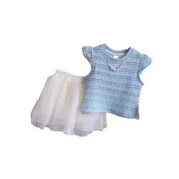 StyleCast x Revolte Girls Blue Smocked Round Neck Cap Sleeves Top With Skirt-picture-44