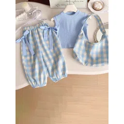 StyleCast x Revolte Girls Checked Round Neck Pure Cotton Top &Trousers-picture-14