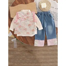 StyleCast x Revolte Girls Floral Printed Pure Cotton Top with Pyjamas-picture-26