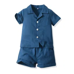 StyleCast x Revolte Kids Blue & White Cuban Collar Pure Cotton Shirt with Shorts-picture-57
