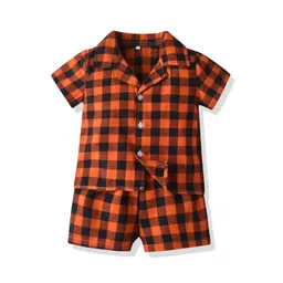 StyleCast x Revolte Kids Orange & Black Checked Pure Cotton Shirt with Shorts-picture-22