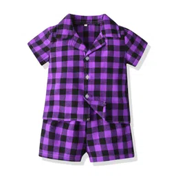 StyleCast x Revolte Kids Purple & Black Checked Pure Cotton Shirt with Shorts-picture-51