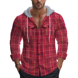 StyleCast x Revolte Men Checked Hooded Sweatshirt-picture-18